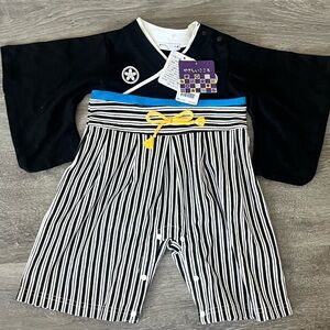 NWT Futafuta Birthday brand Black and White Striped Kids One Piece -kimono style
